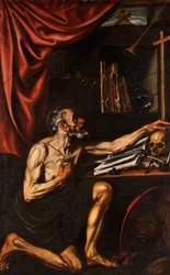 Sint Hiëronymus doet boete in zijn studeerkamer